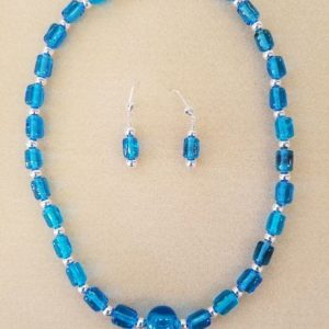Crystal Blue Necklace Set. Handmade Lampwork beads